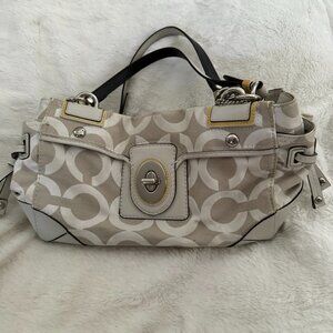 Coach cream purse tote with logo print